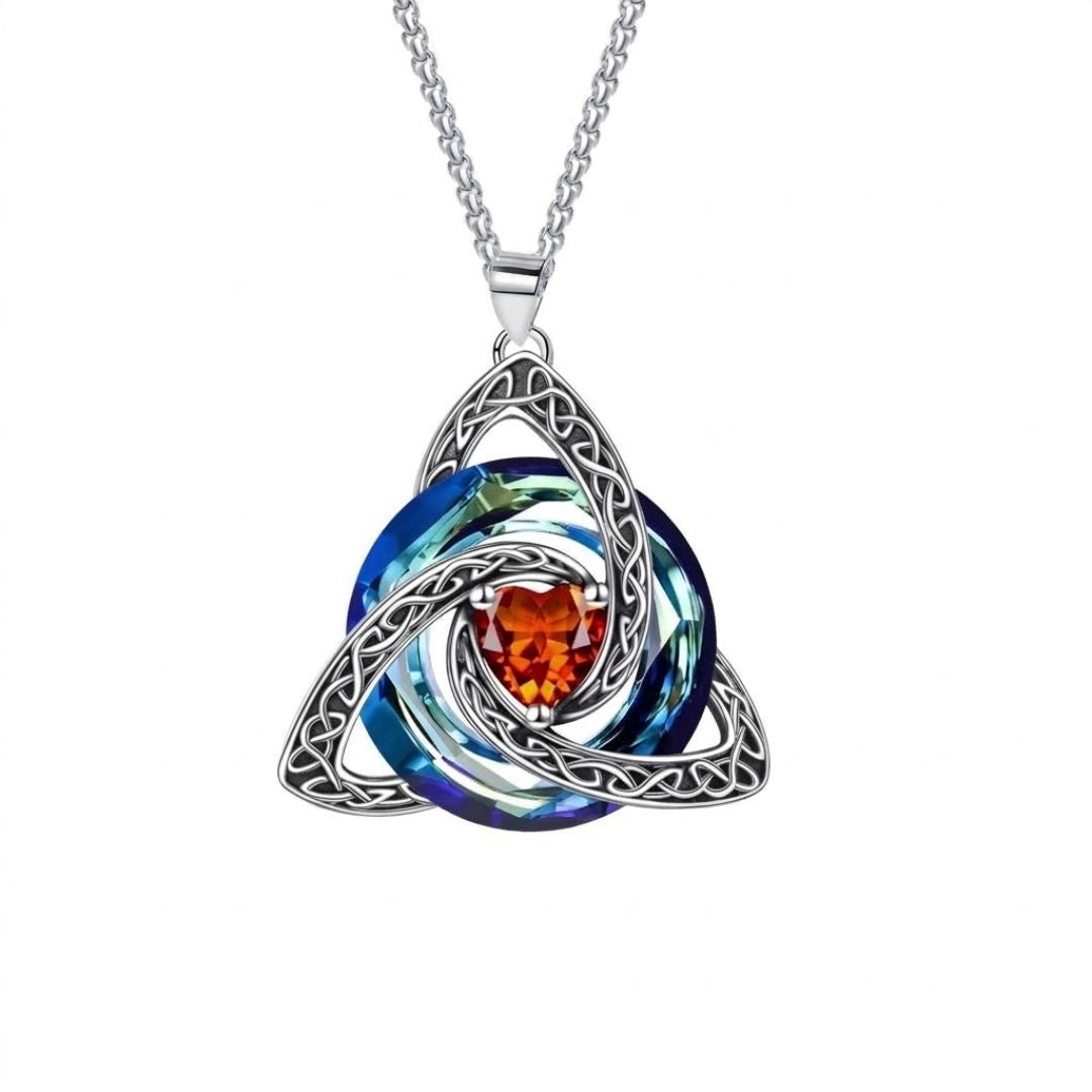 Birthstone protection necklace — Garnet stone in a Celtic triquetra knot